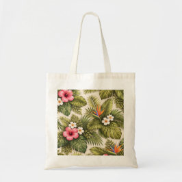 Tropisches Blumenmuster – Hibiskus, Monstera  Tragetasche