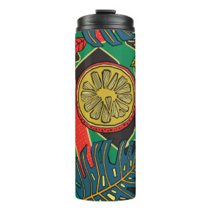 Tropisches Blumenmuster im Doodle-Stil mit Früchte Thermosbecher