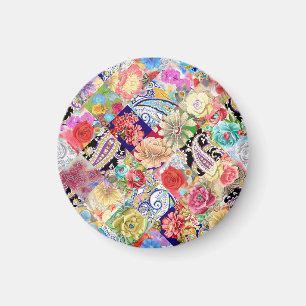 Tropisches Blumenmuster, lebhafte Farben. Magnet