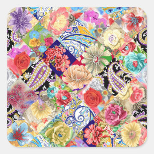 Tropisches Blumenmuster, lebhafte Farben. Quadratischer Aufkleber