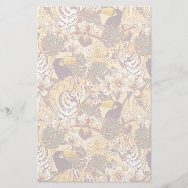 Tropisches Blumenmuster mit Tiger Briefpapier (Vorderseite)