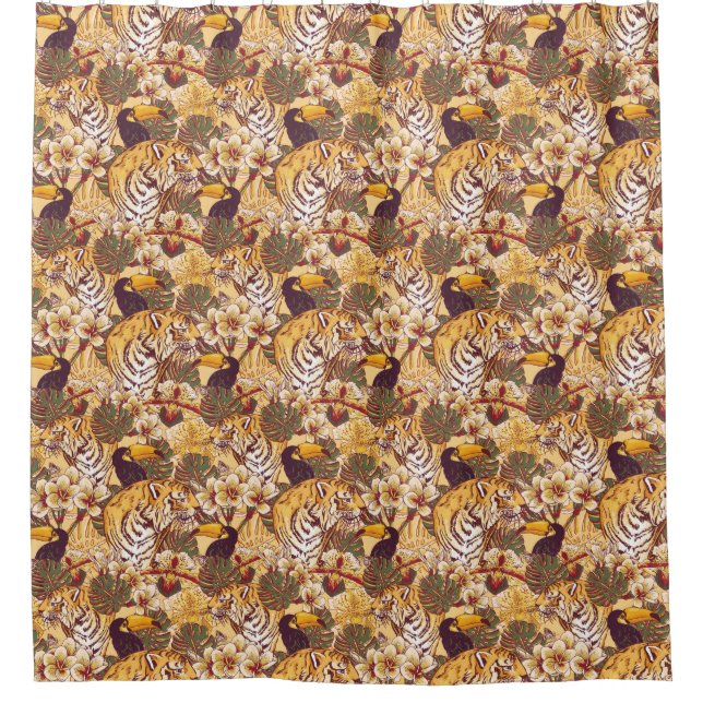 Tropisches Blumenmuster mit Tiger Duschvorhang (Vorderseite)