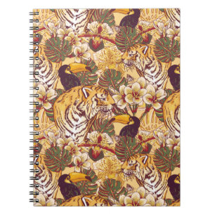 Tropisches Blumenmuster mit Tiger Notizblock