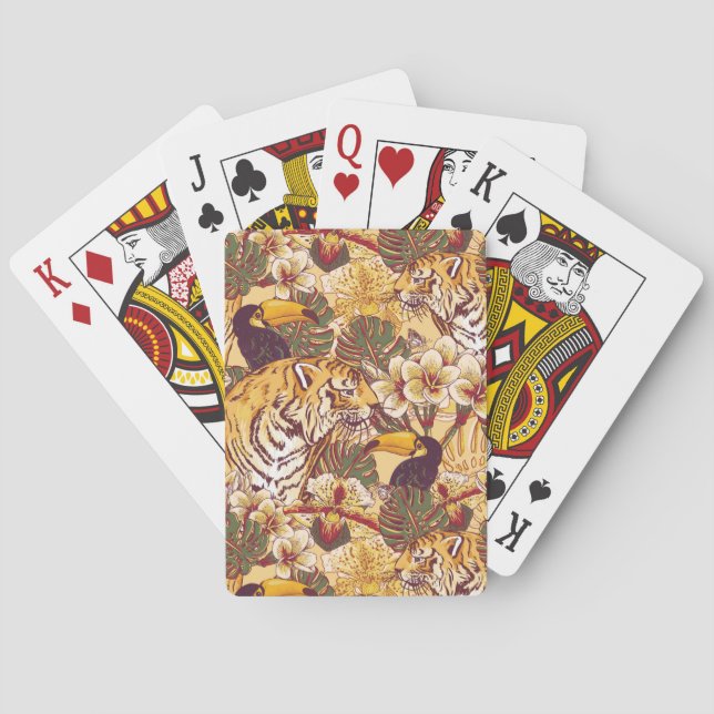 Tropisches Blumenmuster mit Tiger Spielkarten (Rückseite)