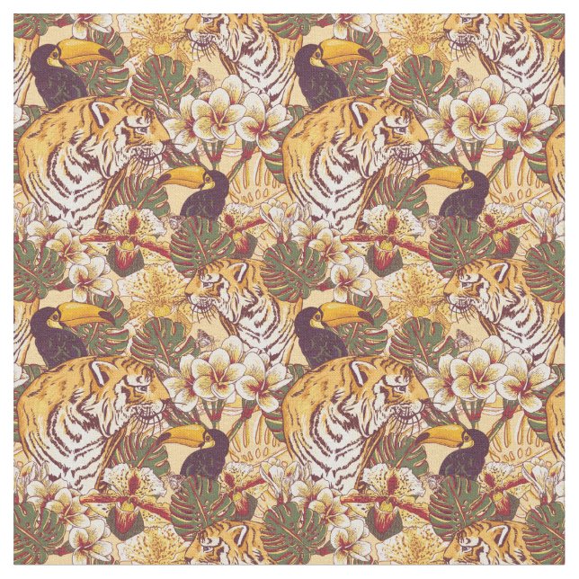 Tropisches Blumenmuster mit Tiger Stoff (Nahaufnahme)