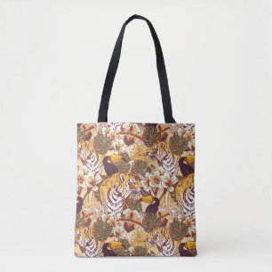 Tropisches Blumenmuster mit Tiger Tasche