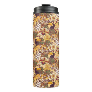 Tropisches Blumenmuster mit Tiger Thermosbecher