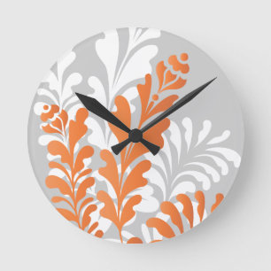 Tropisches Blumenorangen-, weißes u. Runde Wanduhr