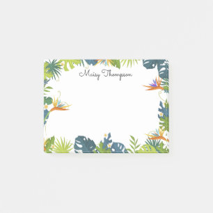 Tropisches Blumenrand-Monogramm Name Post-it Klebezettel