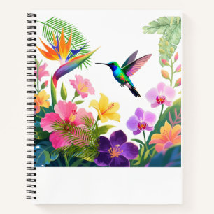 Tropisches Blüten-Wasserfarben-Design mit Kolibris Notizbuch