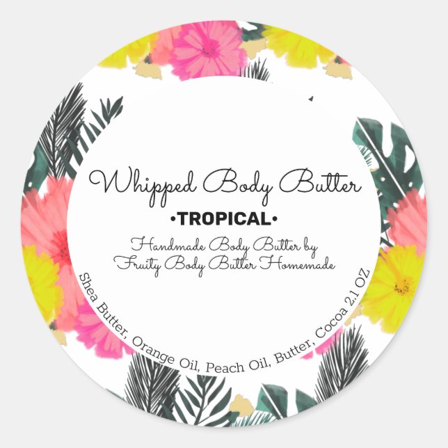 Tropisches Body Butter Bath Soap Branding Runder Aufkleber (Vorderseite)