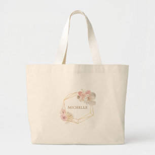 Tropisches bohemisches Blattpastellmonogramm Jumbo Stoffbeutel