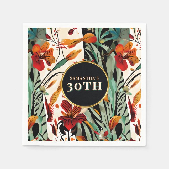 Tropisches Boho Blumen Alters Picknick Design Serviette (Vorderseite)