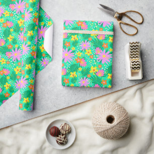 Tropisches botanisches Blumenpapier der 80er Jahre Geschenkpapier