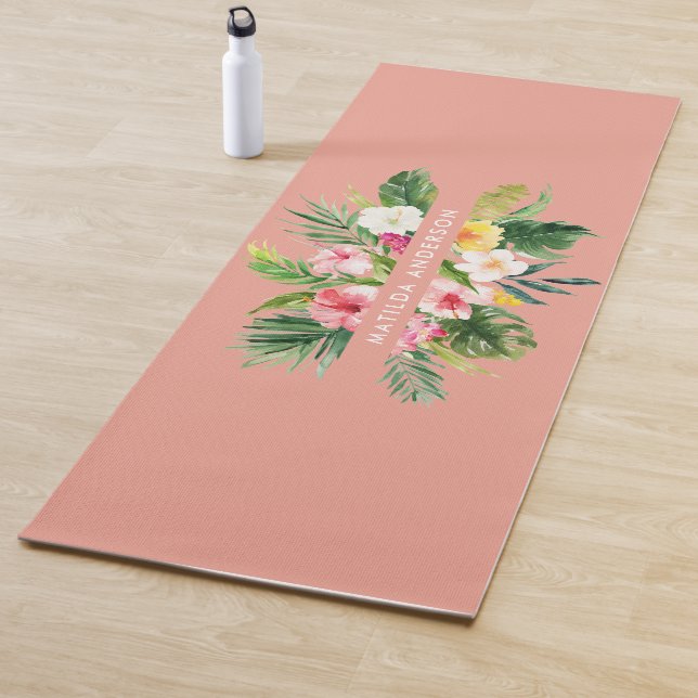 Tropisches botanisches Blumenrosa modernes Blattwe Yogamatte (Beispiel)