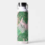 Tropisches Botanisches Farbrosa Art Monogramm Trinkflasche<br><div class="desc">Elegante mit Monogramm Flasche mit botanischer,  grüner und rosa Aquarellkunst.</div>