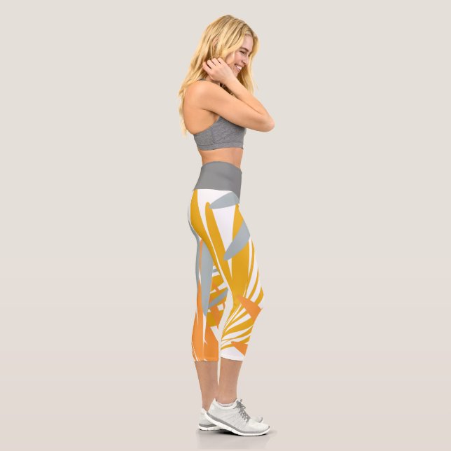 Tropisches botanisches Gelbgraues Capri Leggings (Rechts)