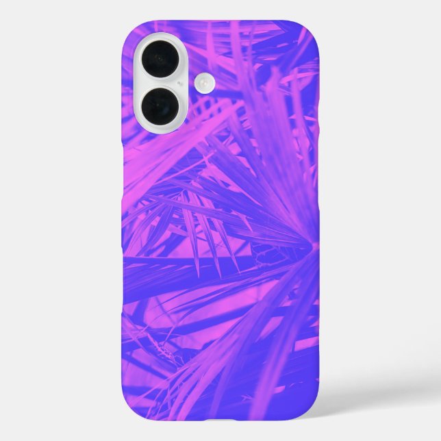Tropisches botanisches Leaf Ombre Lila Pink iPhone 16 Hülle (Rückseite)