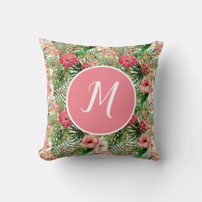 Tropisches Botanisches Monogramm-Kissen Kissen (Vorderseite)