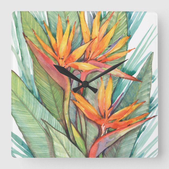 Tropisches botanisches Paradies II Quadratische Wanduhr (Vorderseite)