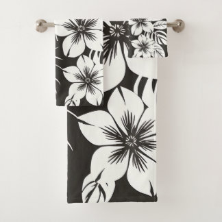 Tropisches botanisches Schwarz und Weiß Badhandtuch Set