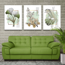 Tropisches botanisches Wandkunst-Set aus 3 Teilen