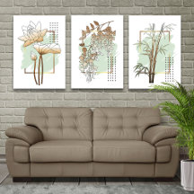 Tropisches botanisches Wandkunst-Set aus 3 Teilen