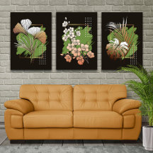 Tropisches botanisches Wandkunst-Set aus 3 – Tief