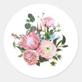 Tropisches Bouquet mit rosa Blume. Runder Aufkleber