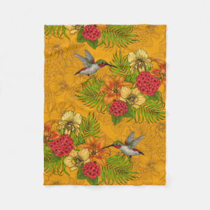 Tropisches Bouquet und Kolibris 2 Fleecedecke