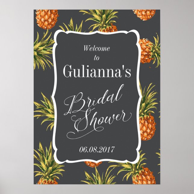 Tropisches Brautparty Begrüßung Ananas Poster (Vorne)