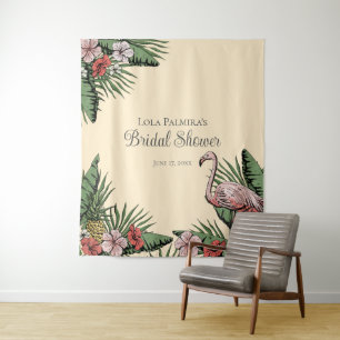 Tropisches Brautparty Flamingo Hintergrund Wandteppich