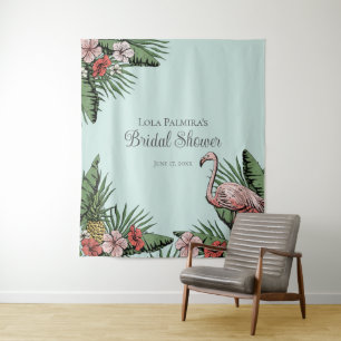 Tropisches Brautparty Flamingo Hintergrund Wandteppich