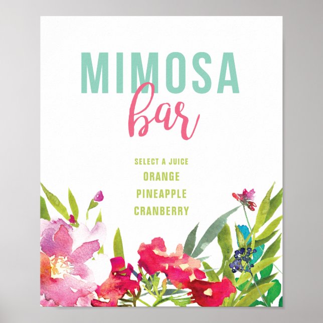 Tropisches Brautparty Mimosa Bar Sign Poster (Vorne)