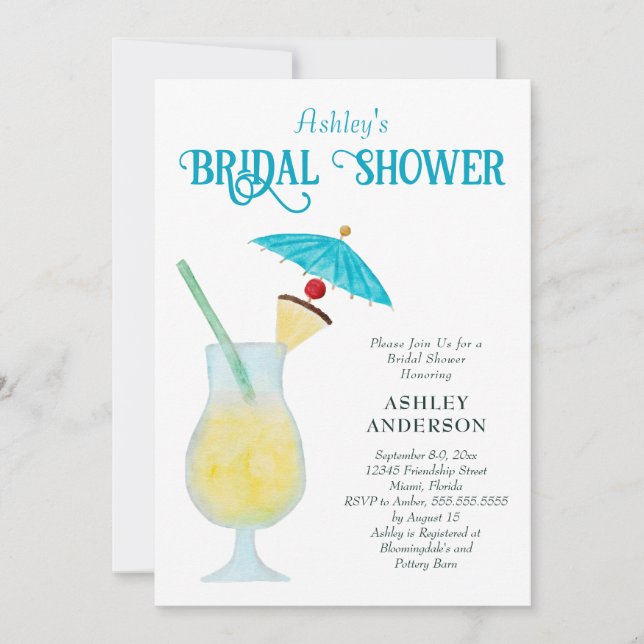 Tropisches Brautparty mit Piña Colada Cocktail Einladung (Vorderseite)