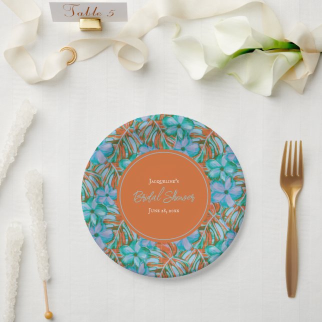 Tropisches Brautparty Orange und Blume Pappteller (Hochzeit)