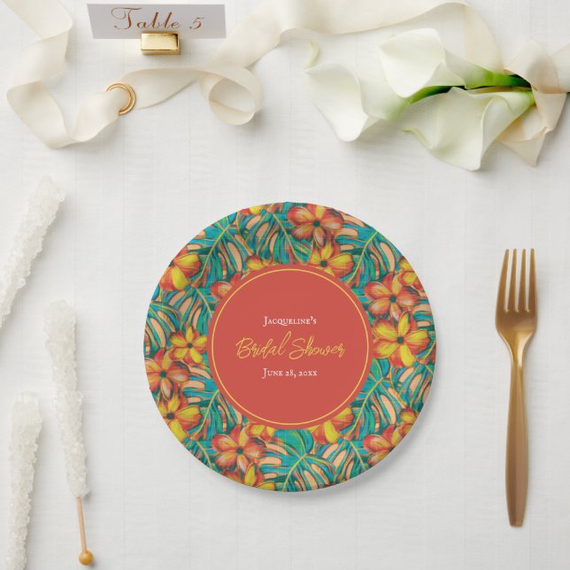 Tropisches Brautparty Orange und Gelb Pappteller (Hochzeit)
