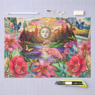 Tropisches buntes Glas-Flamingo-Decoupage Seidenpapier
