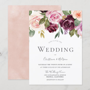 Tropisches Burgund Blush Moderne Hochzeit Einladung