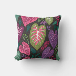 Tropisches Caladium-Blattmuster-Kissen – Tiefes Pu Kissen