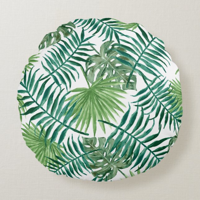 Tropisches California-Geschenk Sommerpalme-Leaf-Mu Rundes Kissen (Vorderseite)