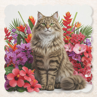 Tropisches Cat Scalloped Square Untersetzer Design