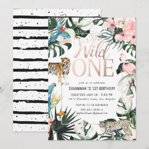 Tropisches Chic   Geburtstagsfeier Pink Wild One Einladung