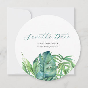 Tropisches Chic Wasserfarbe Grün Heiratsankündigun Save The Date