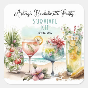 Tropisches Cocktail- Junggesellinnenabschied-Überl Quadratischer Aufkleber