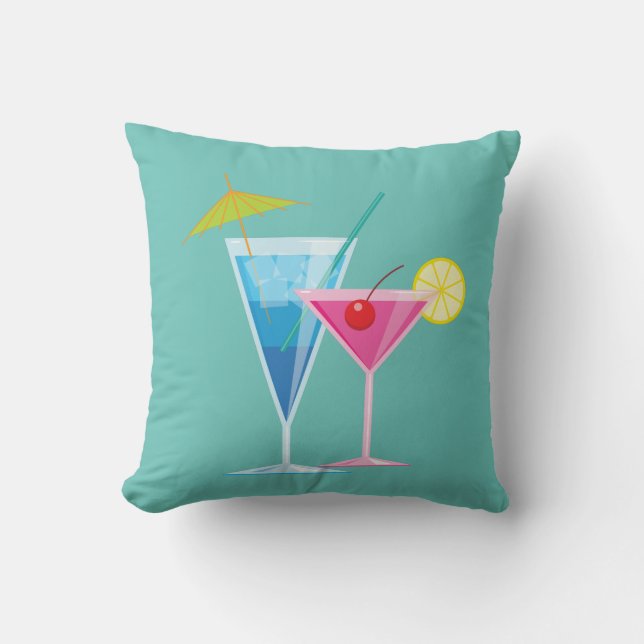Tropisches Cocktail-Sommer-Kissen auf Türkis Kissen (Vorderseite)