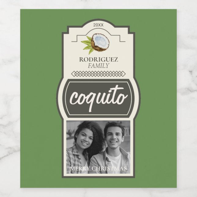 Tropisches Coconut Coquito Weihnachtsdrink Foto Weinetikett (Einzelnes Label)