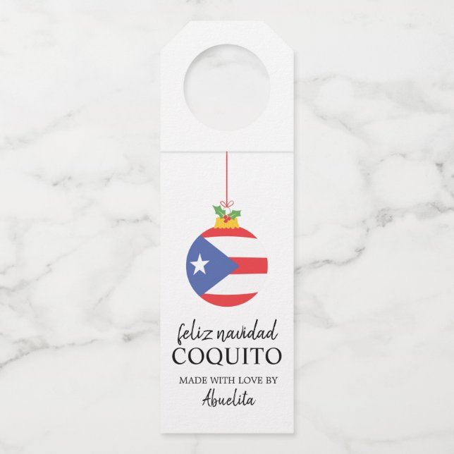 Tropisches Coconut Coquito Weihnachtsgetränk Flaschenanhänger (Vorderseite)