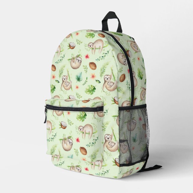Tropisches Coconut-Sloth-Muster Bedruckter Rucksack (Rückseitige Ecke Rechts)