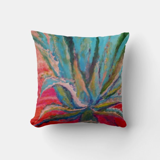TROPISCHES DESERT FUCHSIA & BLAU GEGENÜBER KUNSTPI KISSEN (Vorderseite)